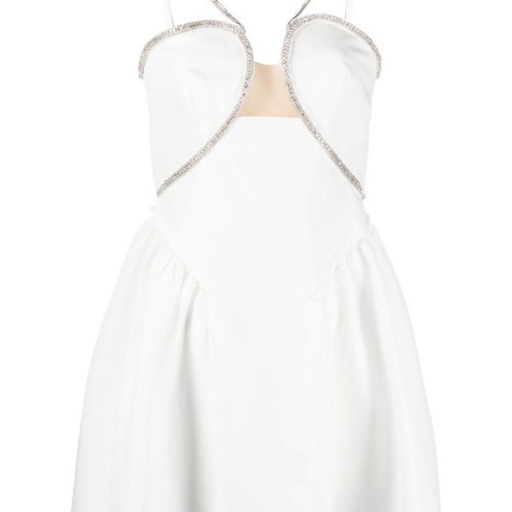 Self-Portrait White Crystal-Embellished Cut-Out Mini Dress